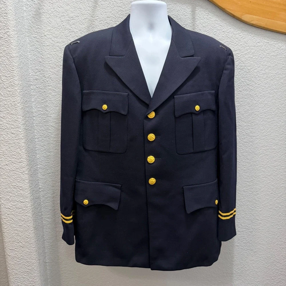 Vtg '52 US Army Officer Dress Jacket Blazer 44R‎ Navy Gold Trim A. Jacobs & Sons